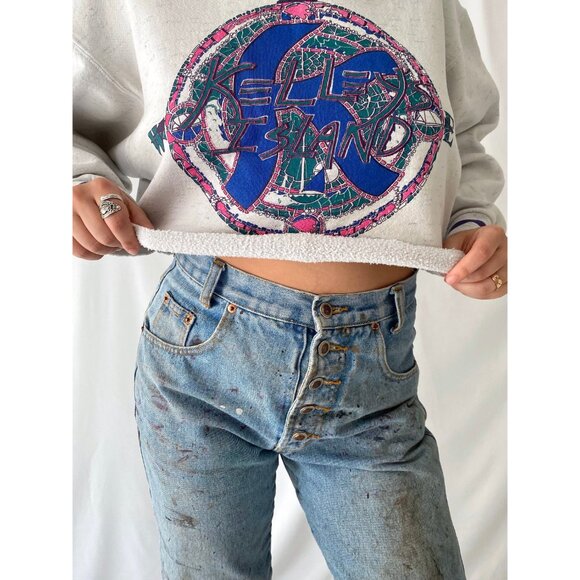 90s vintage grey kelleys island retro graphic one size cropped pullover sweater - Picture 8 of 10